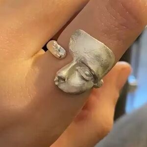 Abstract Silver Face Ring